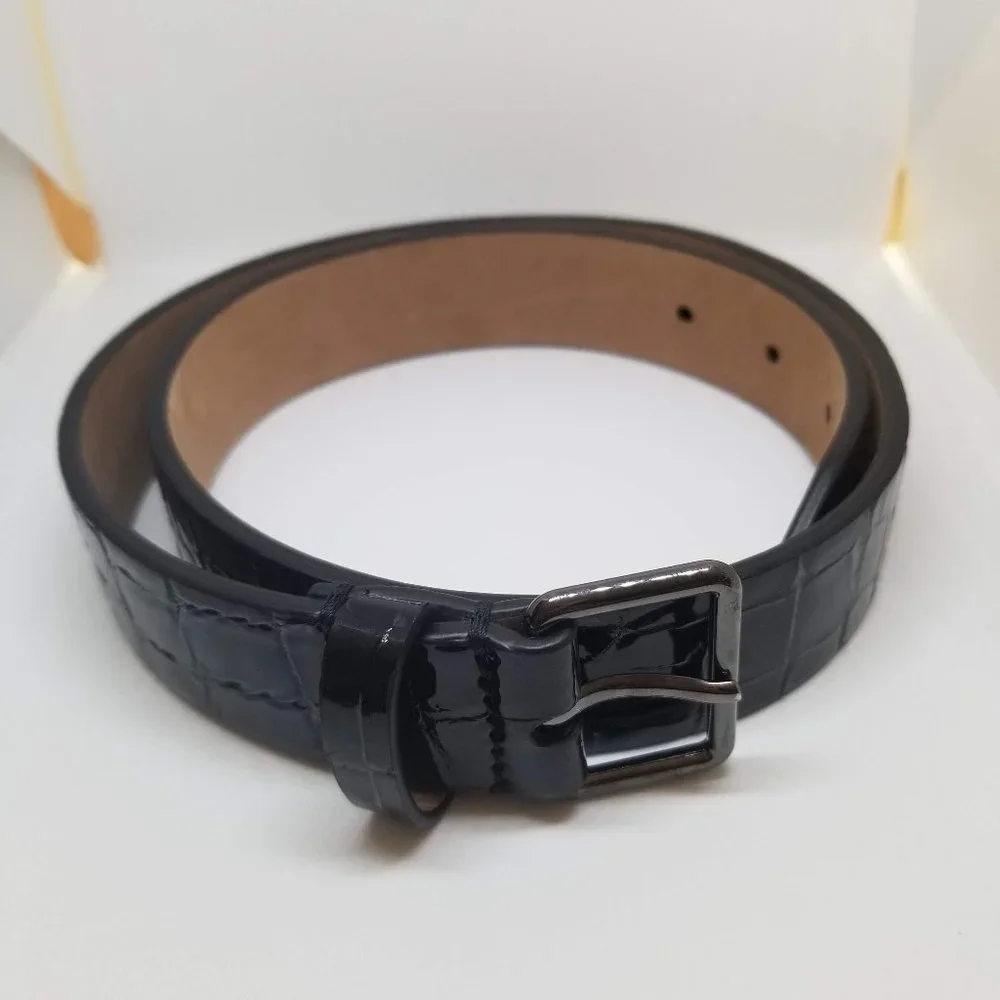 Alaia Paris Crocodile Embossed Leather Belt Black XS